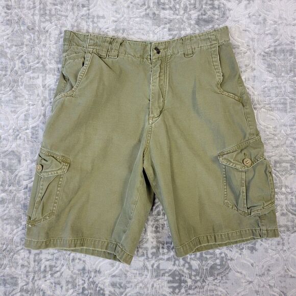 Free World Cargo Shorts Mens 33 Green Olive Distressed Camp Baggy 90s Skater - Picture 1 of 10